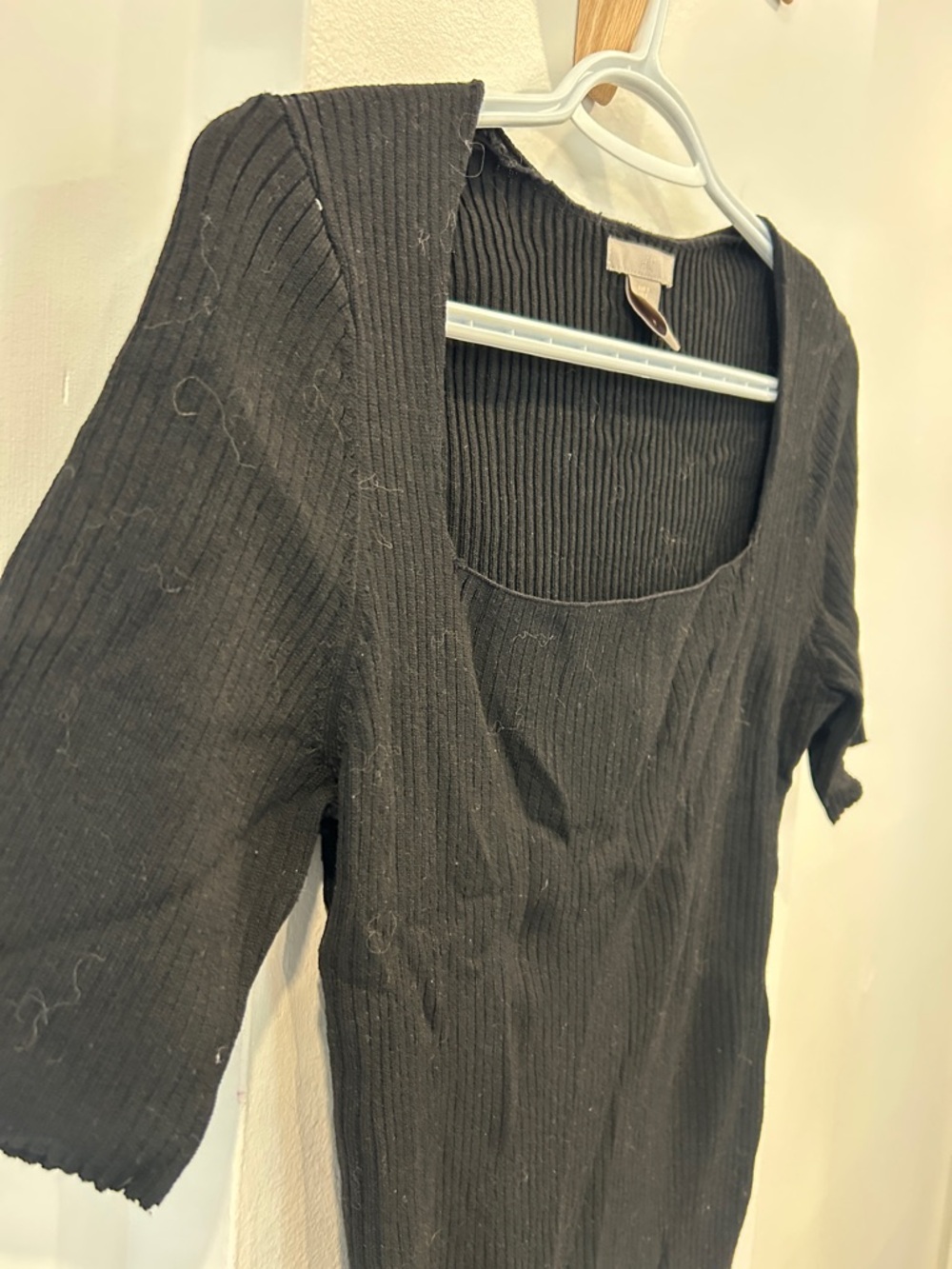 H&M Black Ribbed Square Neck Short Sleeve Top - Picture 2 of 4